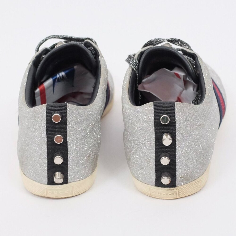 GUCCI ACE sneaker 9 US 9.5 silver glitter Web metallic studs - Picture 6 of 11